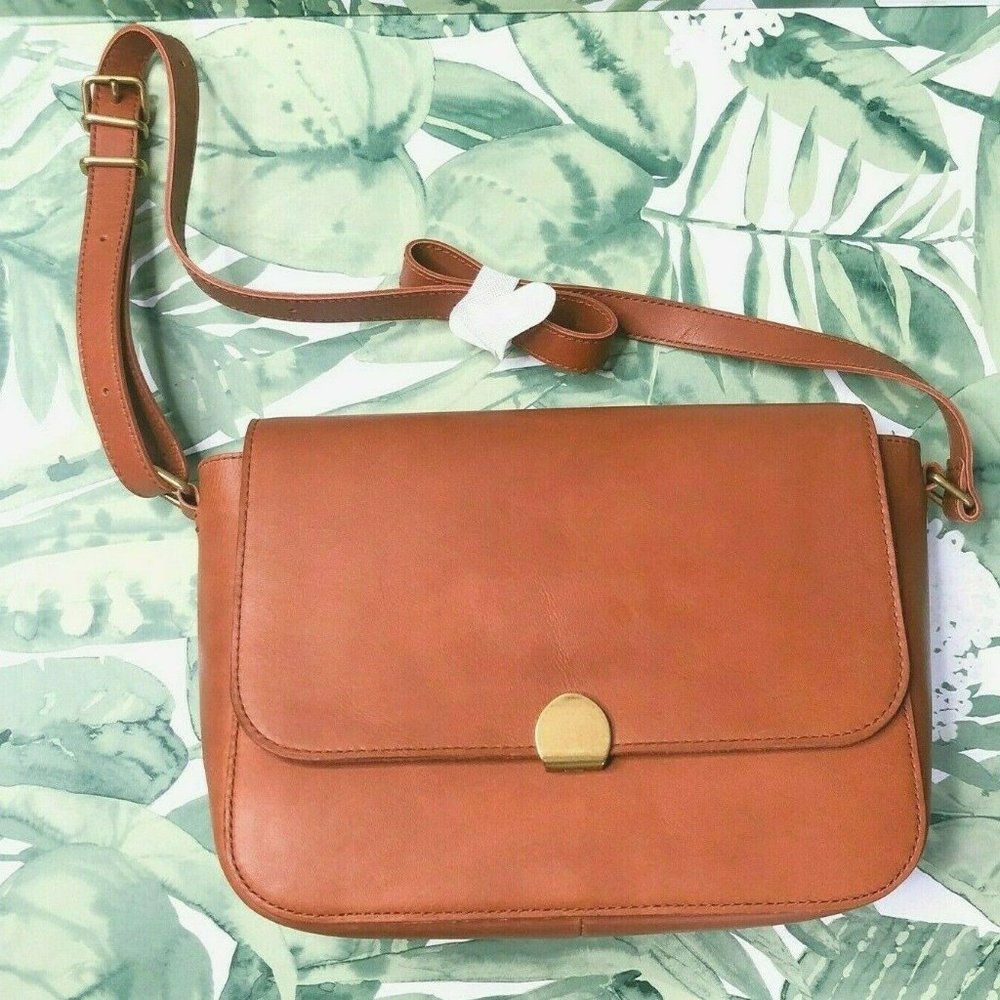 Madewell The Abroad Shoulder Bag L4913 Purse Brown Sleek Clasp Leather New - Picture 9 of 9